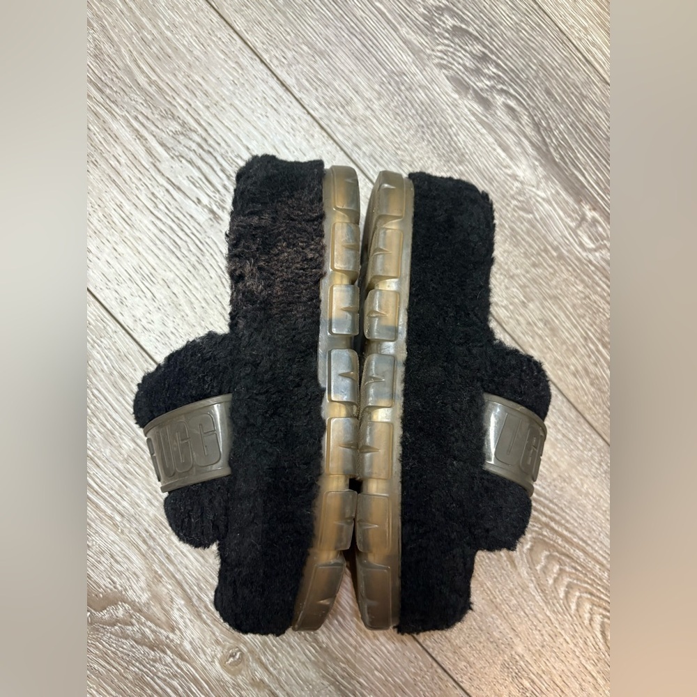 UGG Black Fuzzy Slides with Clear Sole - Picture 6 of 11
